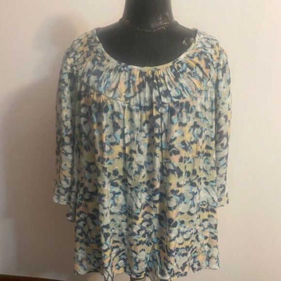 Zac & Rachel Pastel Abstract Print Smock Yoke Flutter sleeves blouse, size 3X - Picture 1 of 4